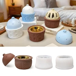 S0230 Incense Burner Epoxy Silicone Casting Molds with Lid DIY Plaster Jesmonite Candle Jar Moldes Silicone for Decor Crafts