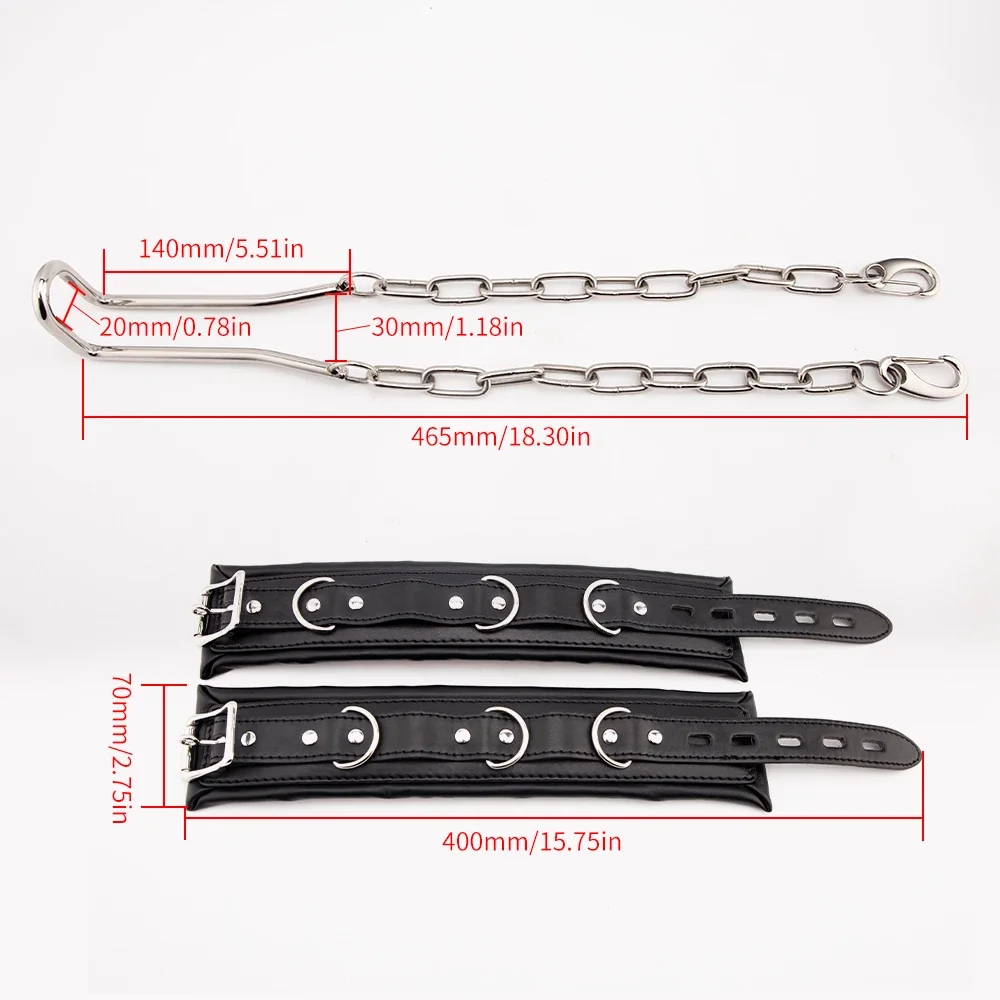 Humbler CBT Stainless Steel Ball Stretcher with PU Leather Ankle Cuffs Scrotum Squeezer Cock Ring BDSM Bondage Sex Toys for Men