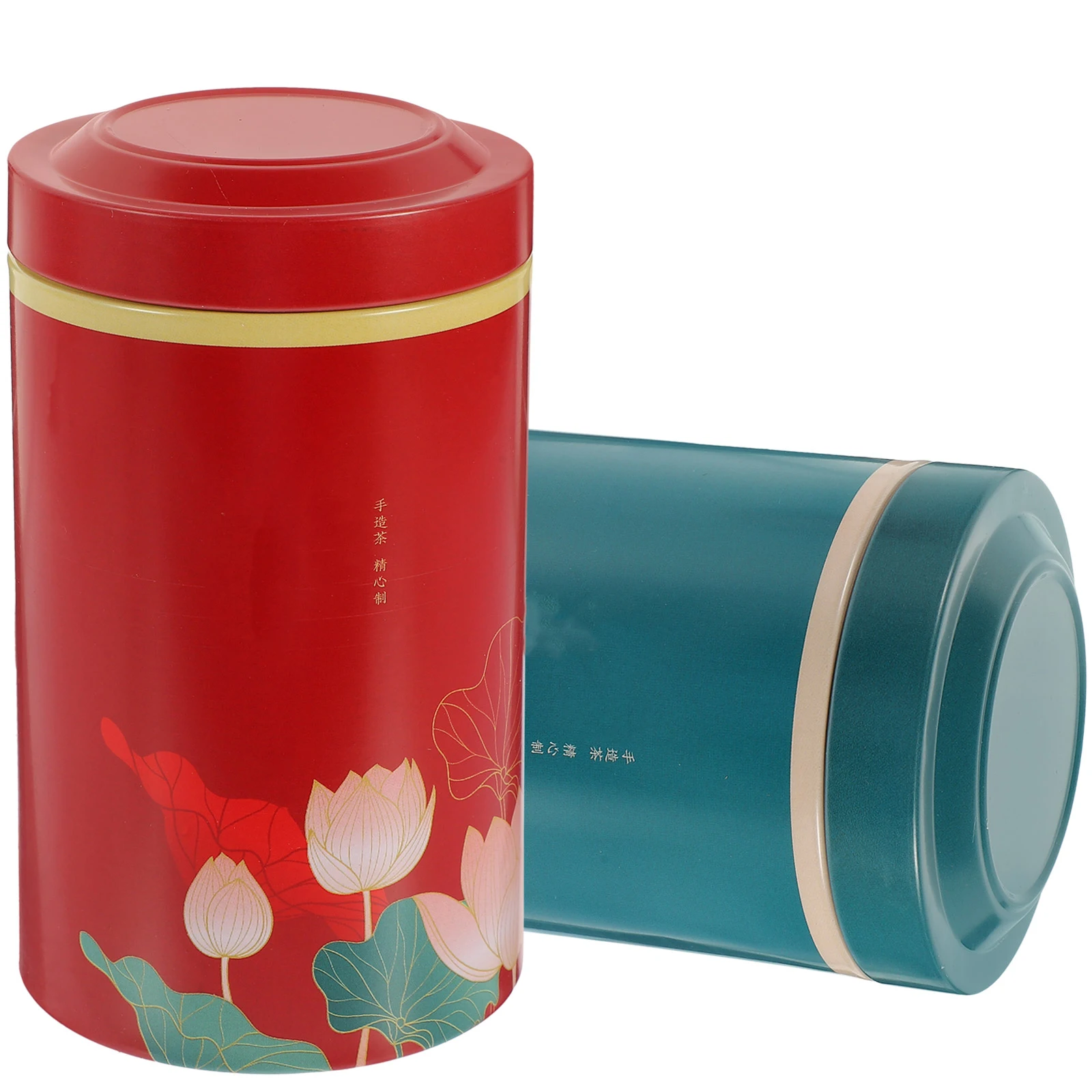 

2 Pcs Canister Home Tea Leaf Jar Airtight Container Tinplate Storage Red Green Color Home Tea leaf Jar