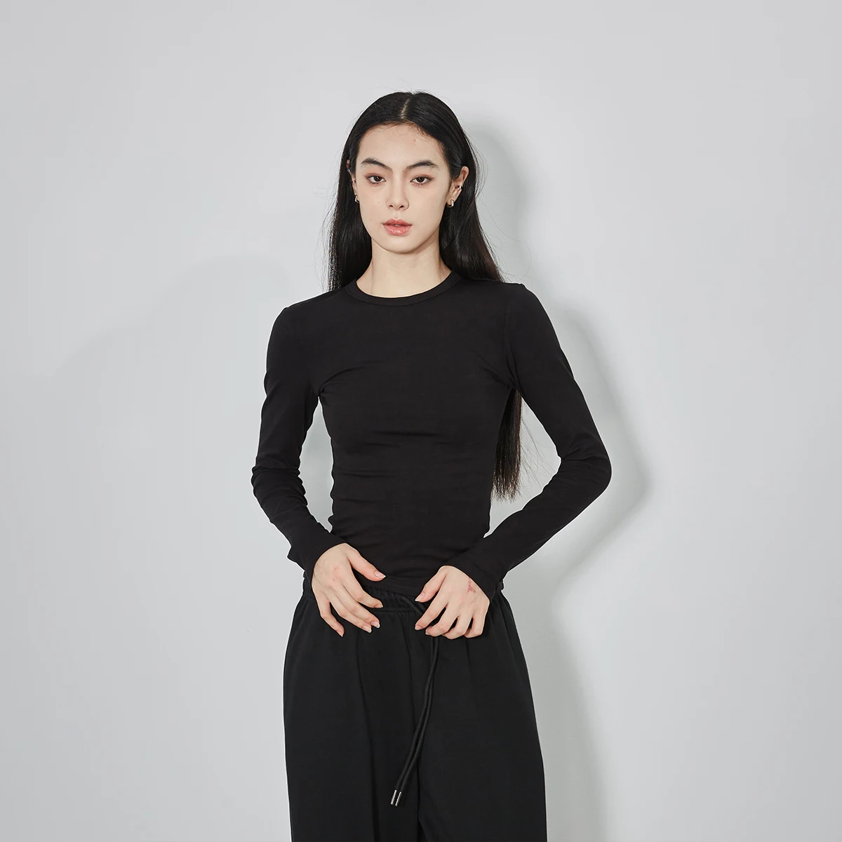 C-GEM-American Spicy Girl 모달 긴팔 티셔츠 - 레귤러 숄더, 피부 친화적, 슬림핏 가을 겨울 레이어링 탑