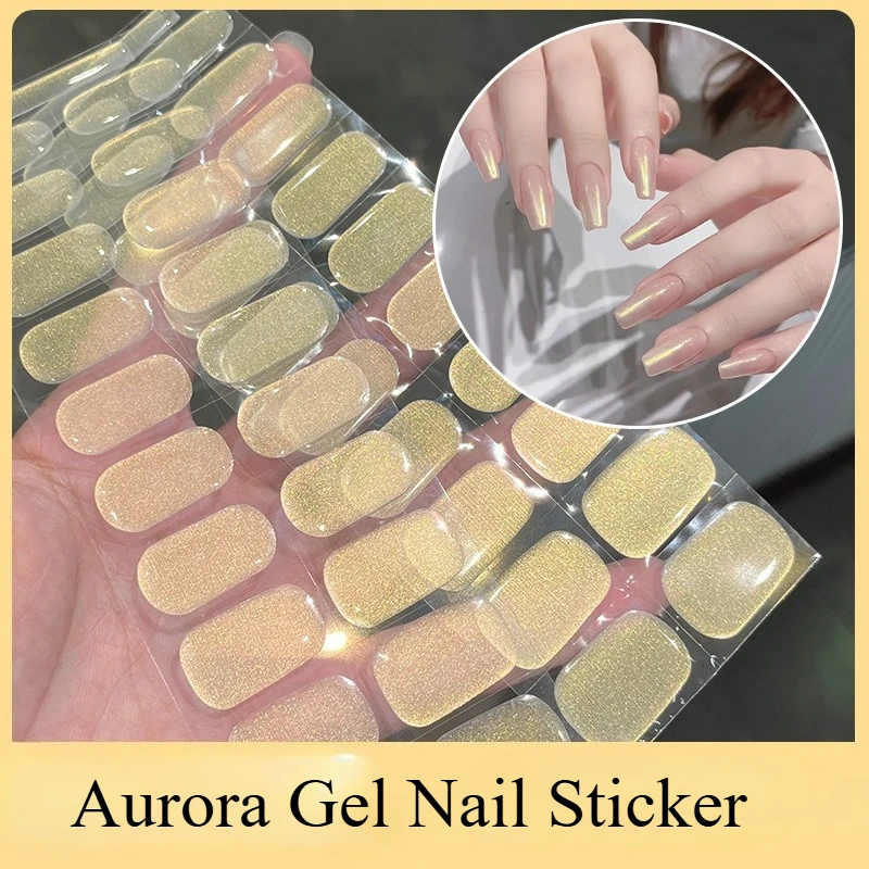 

20 советов серии Aurora, УФ-полуотвержденные гелевые наклейки для ногтей, клейкие полные наклейки для ногтей, УФ-лампа, необходимо нажмите на ногти, маникюр «сделай сам»