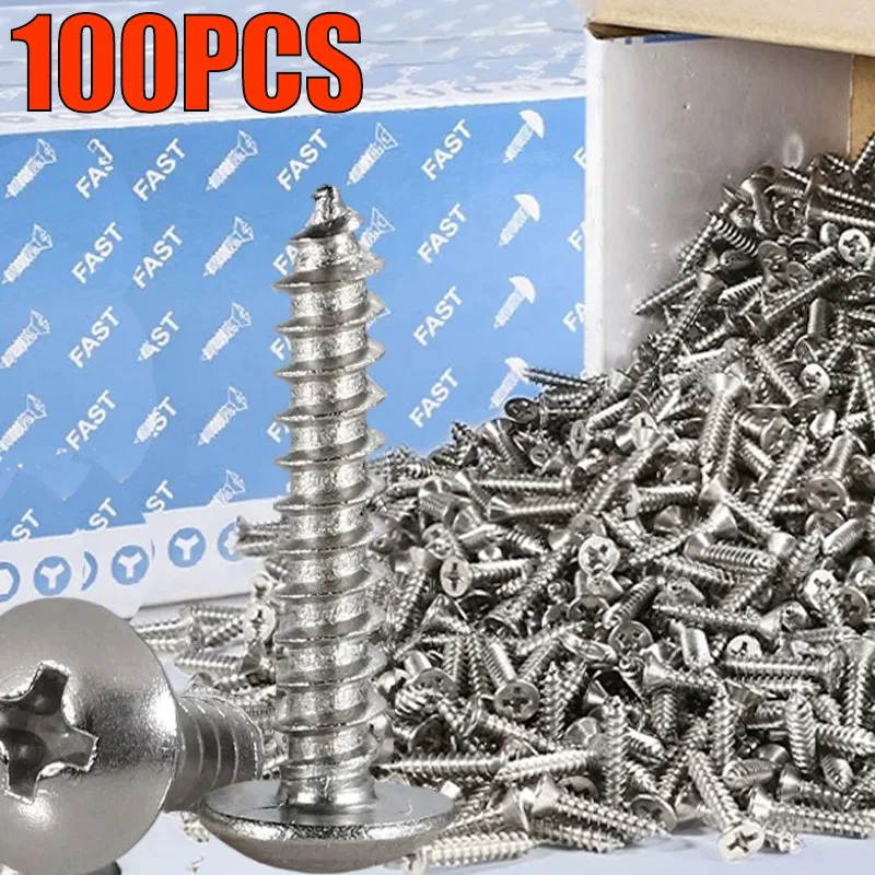 2.9mm-4.8mm Round Head Cross Screws Stainless Steel Phillips Screw Fasteners Self Tapping Drywall Wood Screw Assortment Kit