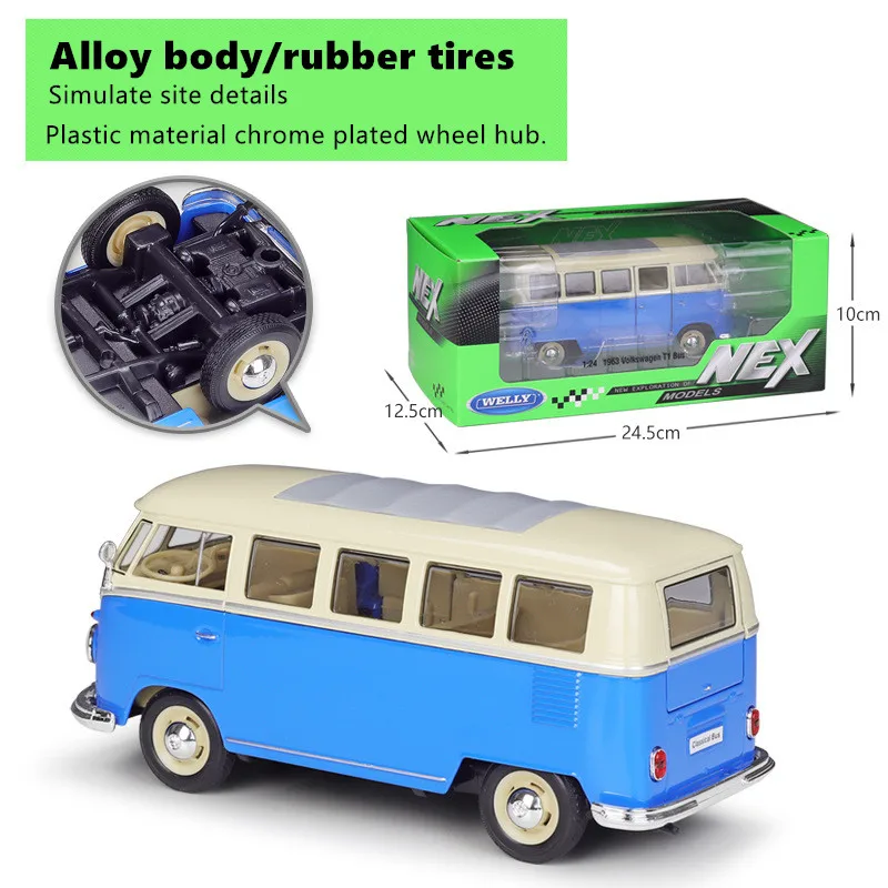 WELLY 1:24 Volkswagen Bus 1963 T1BUS Bus Van Simulation Alloy Car Finished Model  Birthday Gift Toys for Boys