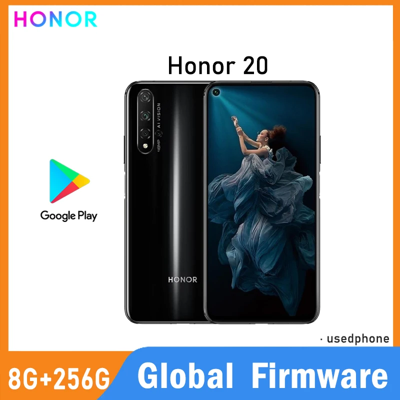 Global Firmware HONOR 20 Smartphone 4G 48MP wide-angle quad camera Kirin 980 6.26-inch Magic UI 2.1.0 used phone