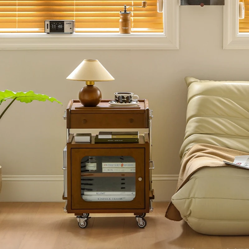 Mesita de noche de madera maciza, mueble de almacenamiento para dormitorio, estante