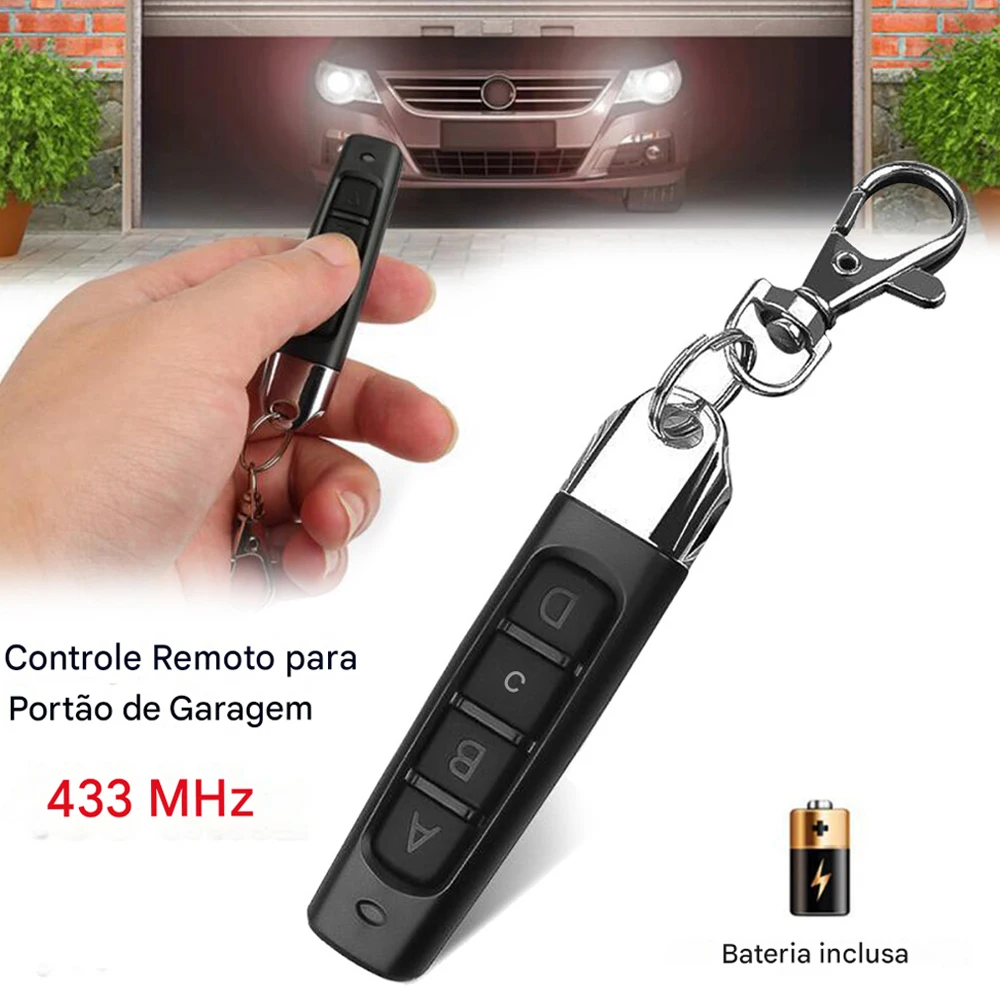 Controle Remoto Universal 4 Botões 433MHz para Portão de Garagem Compatível com Intelbras Garen PPA