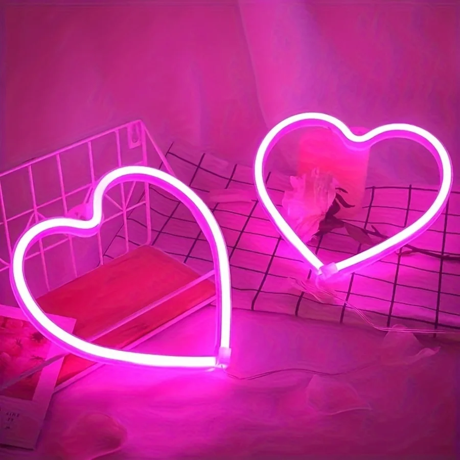 Pink USB Atmosphere Led Neon Light Sign Heart Shape Wall Mounted Night Light For Valentine's Day Bar Bedroom Living Room