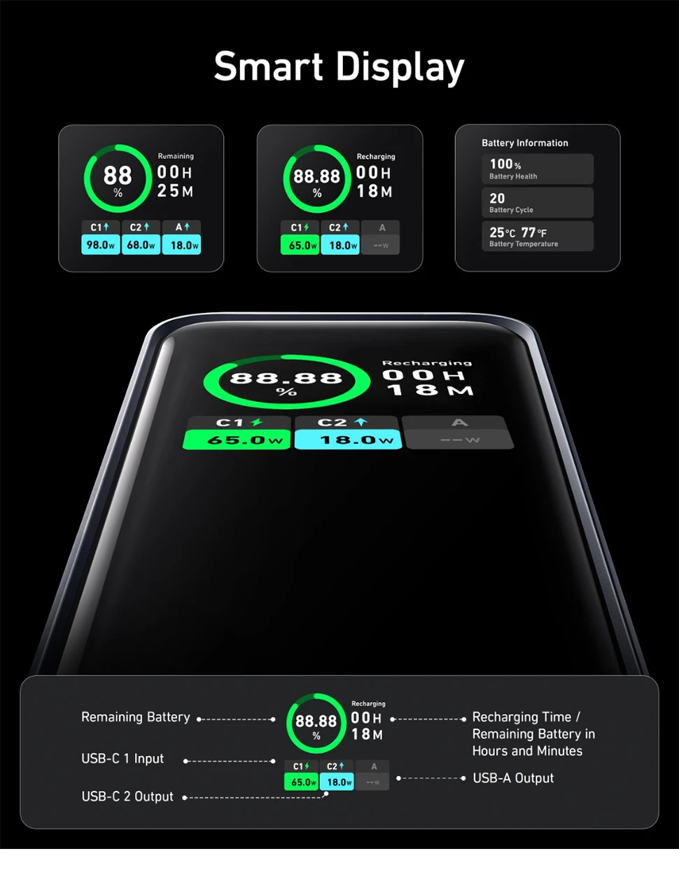 Anker prime 735 power bank 20000mah 200w 20k carregador portátil