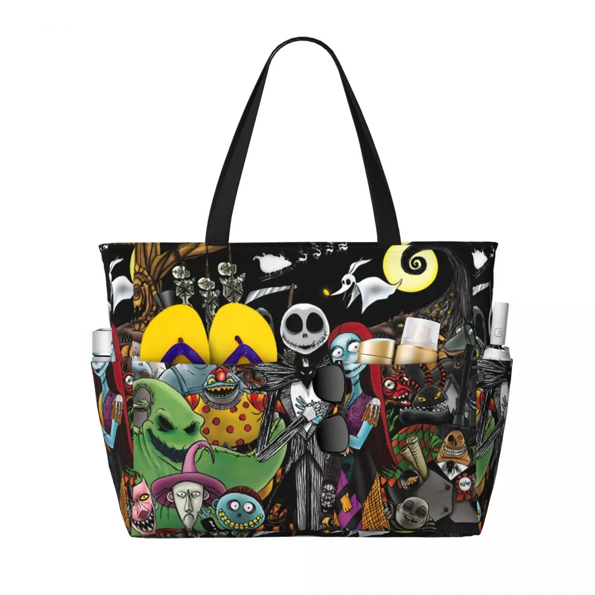 Custom Christmas Nightmare Jack Skellington Skull Tote Bag Women Large Capacity Halloween Skeleton Beach Gym Travel Bags