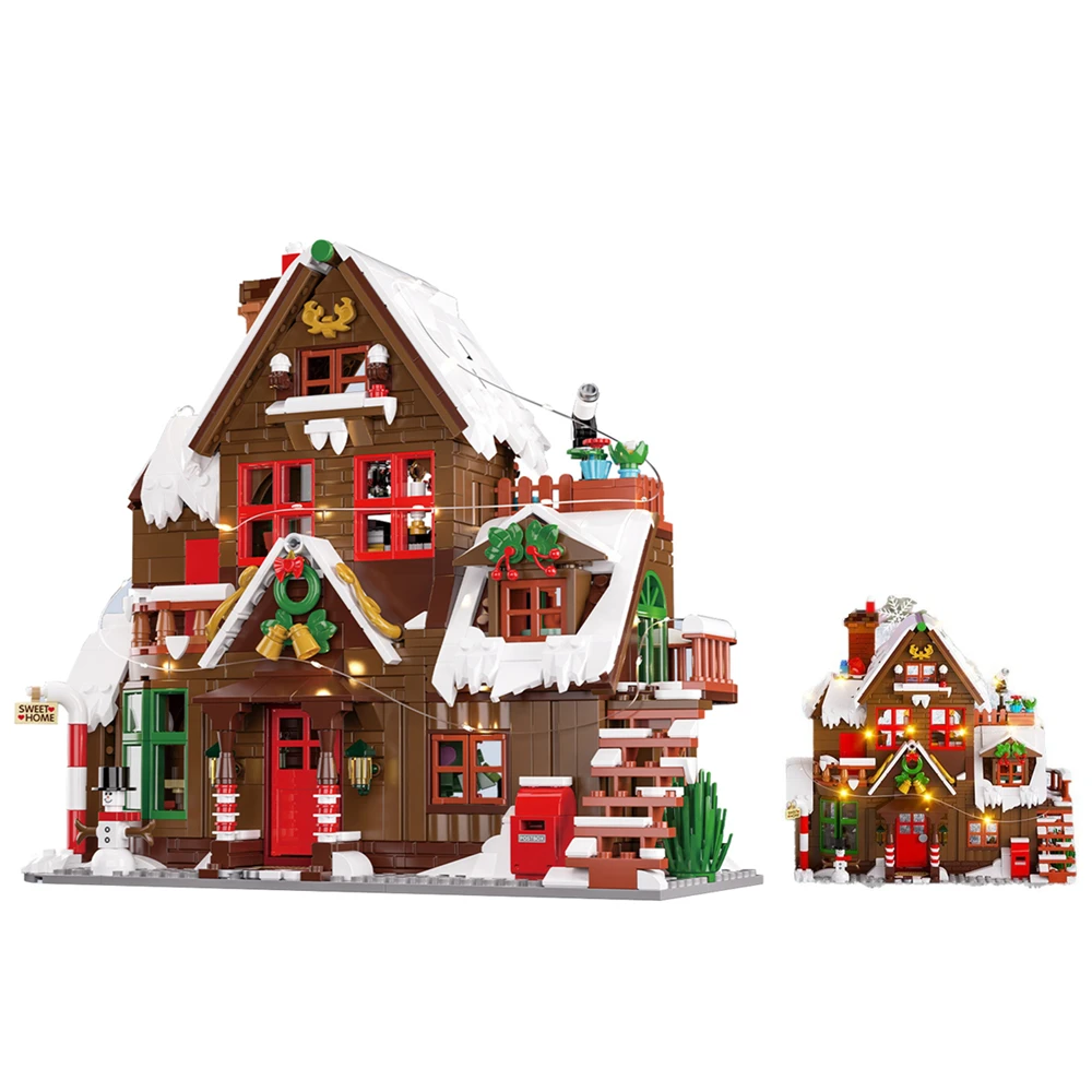 Creativity Winter Village Gingerbread House Building Blocks Bricks Model Assembly Toys For Children Christmas Gift