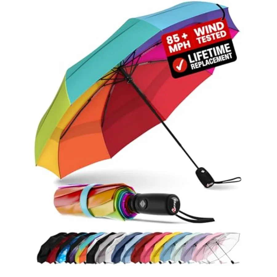 

REPEL Windproof Travel Umbrella - Compact and Withstands Winds up to 85MPH, Strongest Premium Auto Folding Umbrella for Rain an