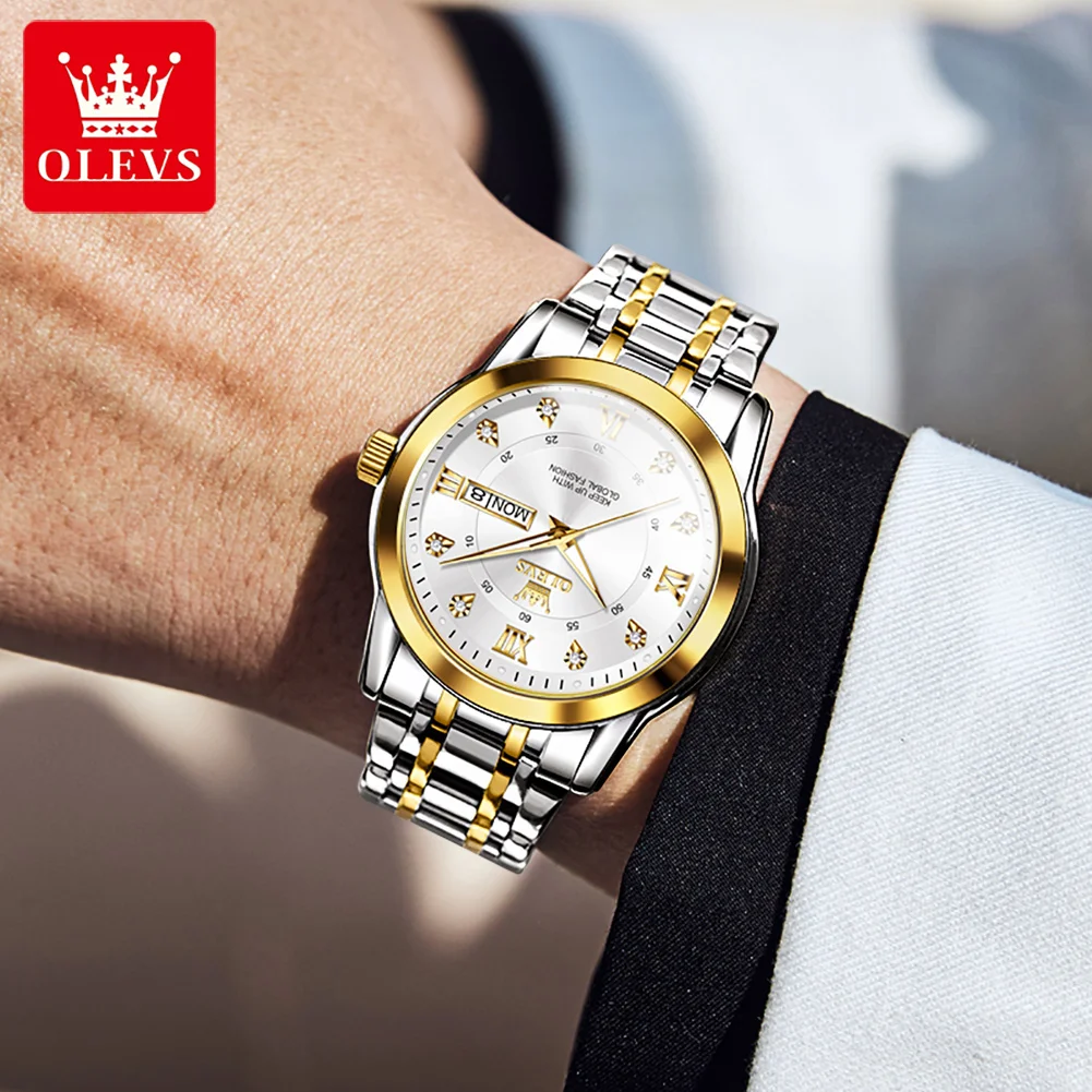 OLEVS 5513 トップブランド メンズ腕時計 高級 デュアルカレンダー 防水 クォーツ腕時計 メンズ ステンレススチール 夜光 ファッション腕時計