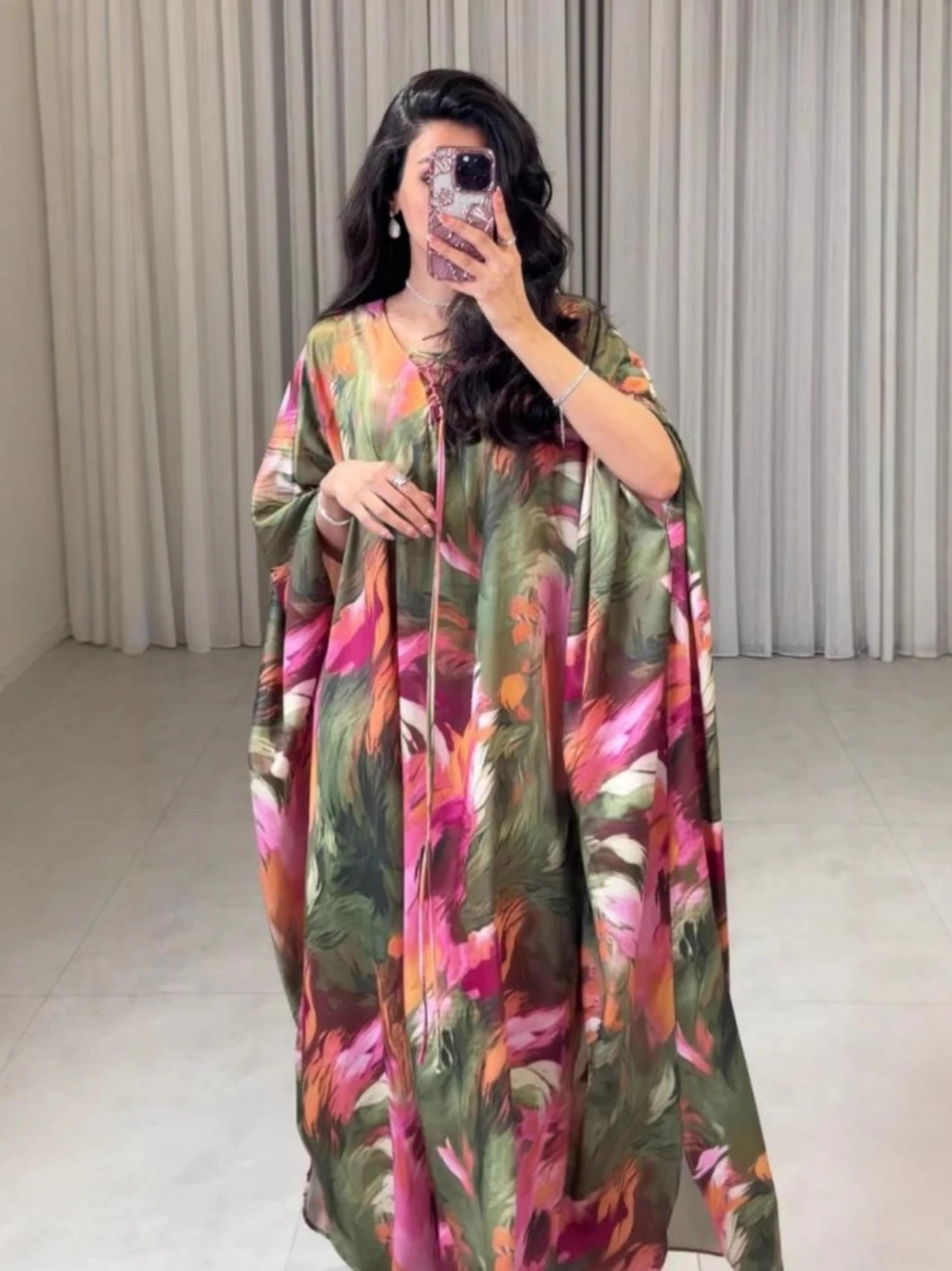 Eid Donne Vestito di Stampa Abaya Musulmano Manica a Pipistrello Jalabiya Ramadan Dubai Abiti Largos Islam Arabo Abito Lungo Marocco Caftano 2026