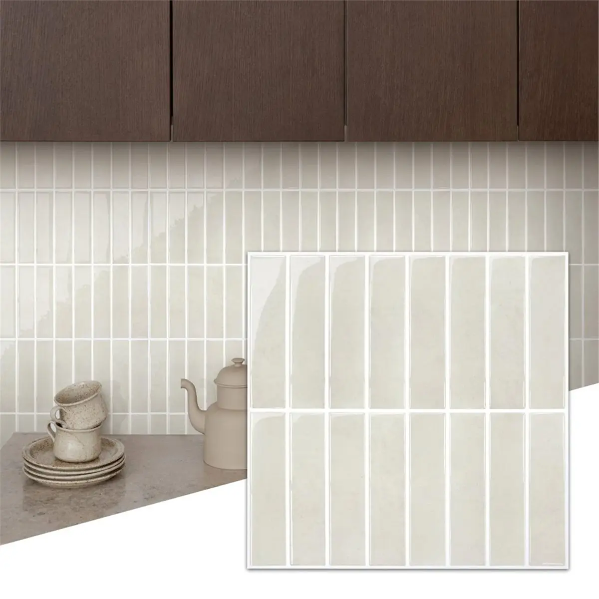 5 Sheets Removable Beige Tile Stickers - Peel & Stick Waterproof Decals for Kitchen & Bathroom