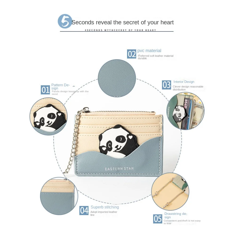 Simple PU Panda Pattern Purse Cartoon Zipper Short Card Bag Soft Causal Clutch Wallet Daily