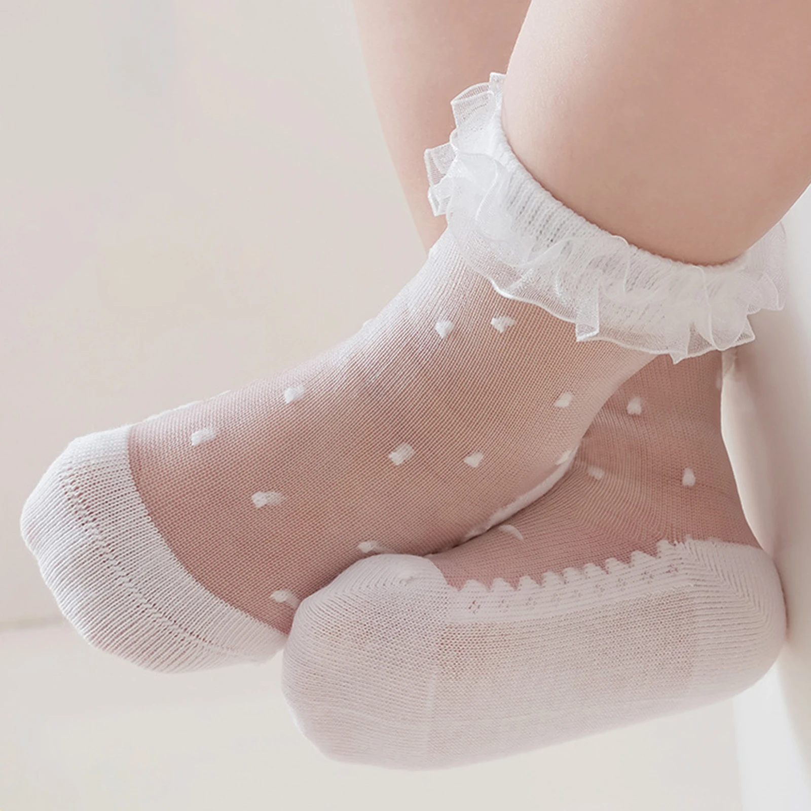 

Детские носки для девочек с рюшами и сеткой, прозрачные, с жаккардовым узором в горошек, с оборками, милые носки-принцессы