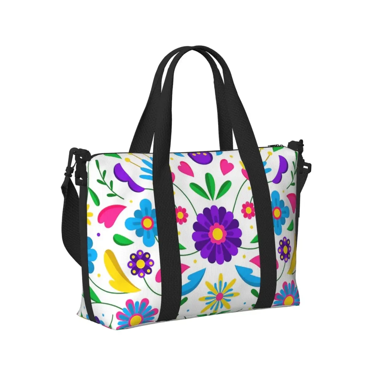 

Mexican Flower Beach Travel Bag Large Capacity Tote Bags for Gym Yoga Women Shopping Duffle Shoulder Bag