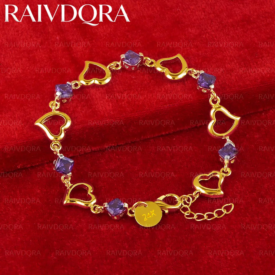 

18K Gold Plated Heart Purple Zircon Bracelet For Women's Parties Weddings Jewelry Valentine's Day Gifts