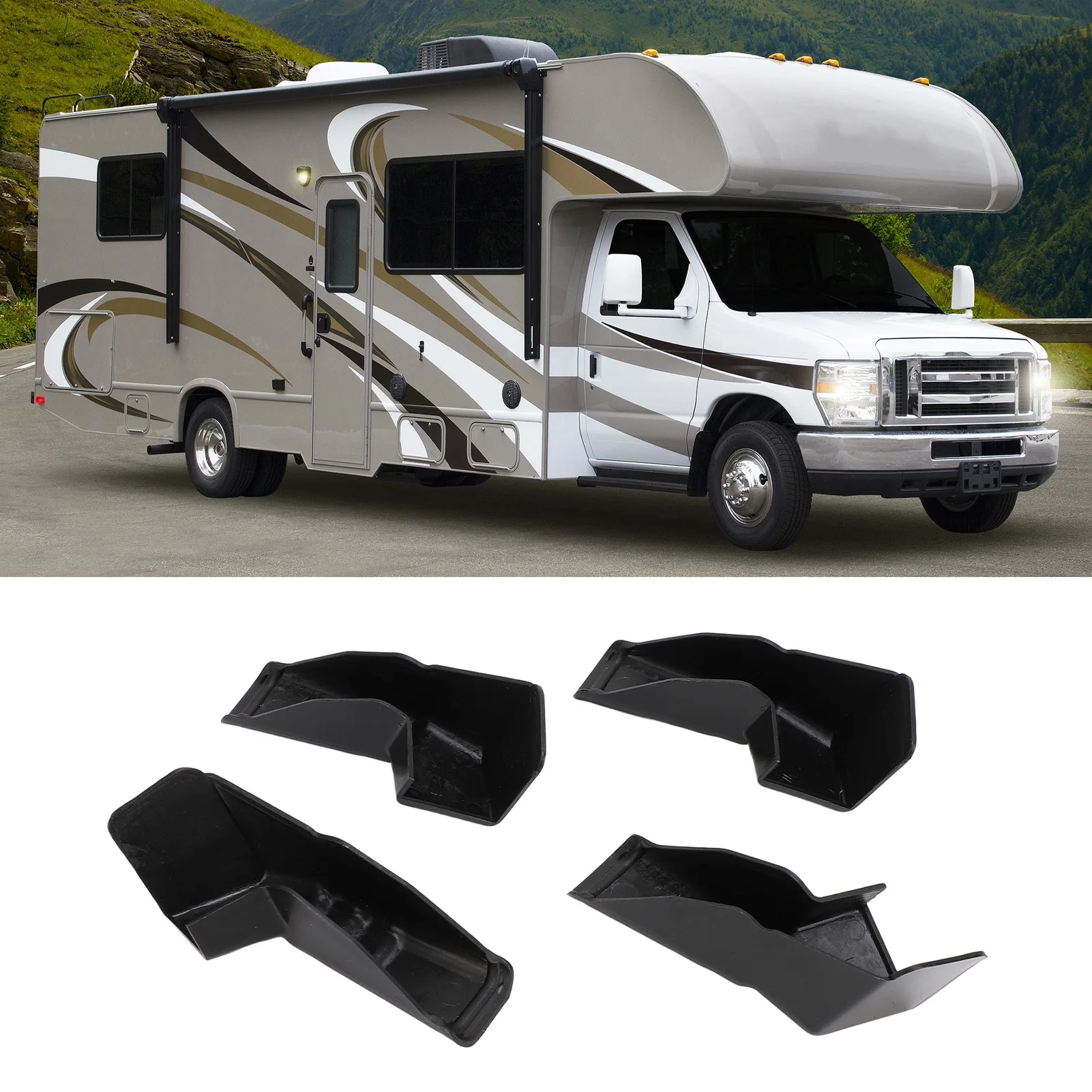 

4 шт. носики желоба для автодома с прямой дождевой водой от удлинителя желоба для большинства автодомов, черный