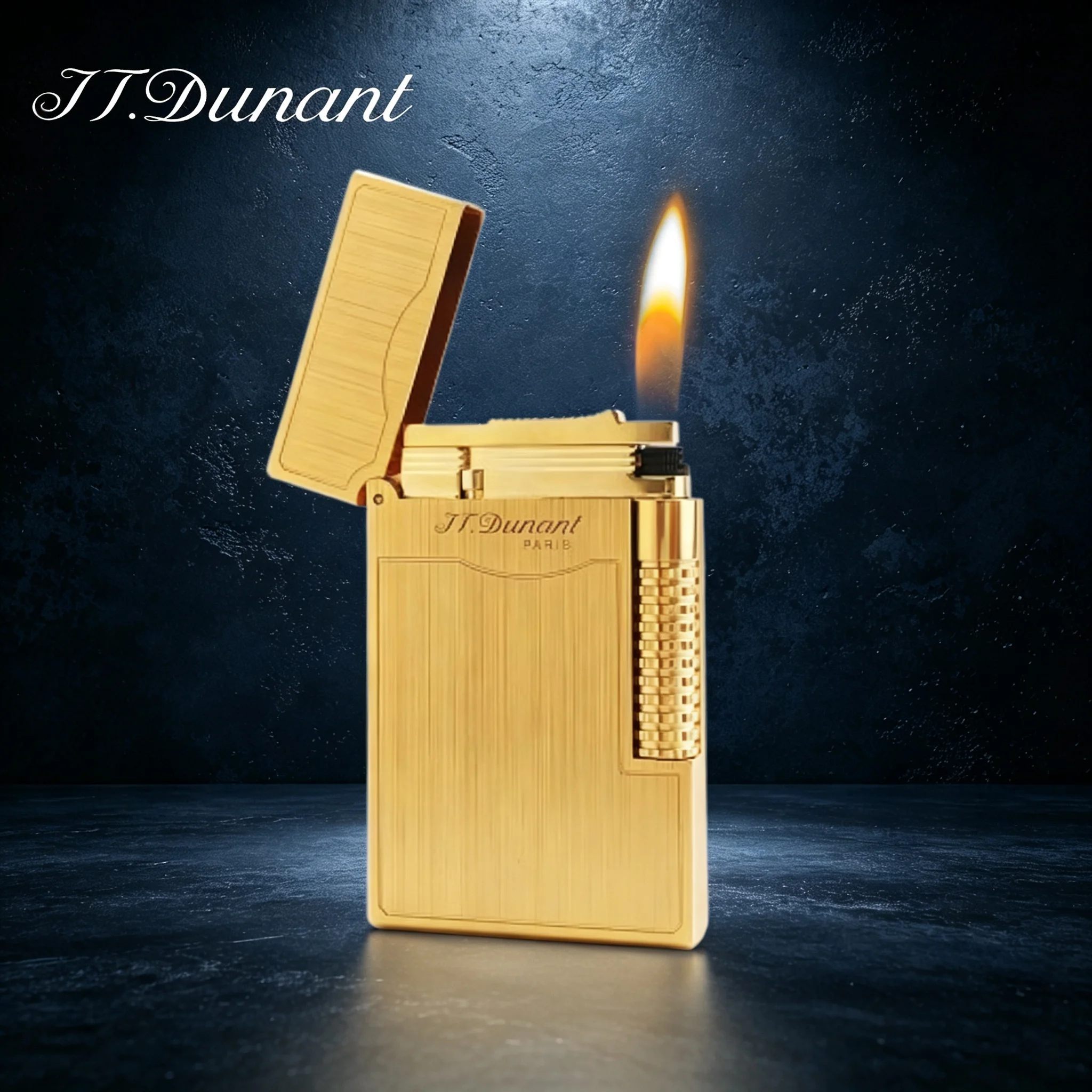 JT.Dunant Lighter Brushed Metal Floral Roller Ding Sound Refillable Butane Gas Lighter Luxury Men Smoking Gift