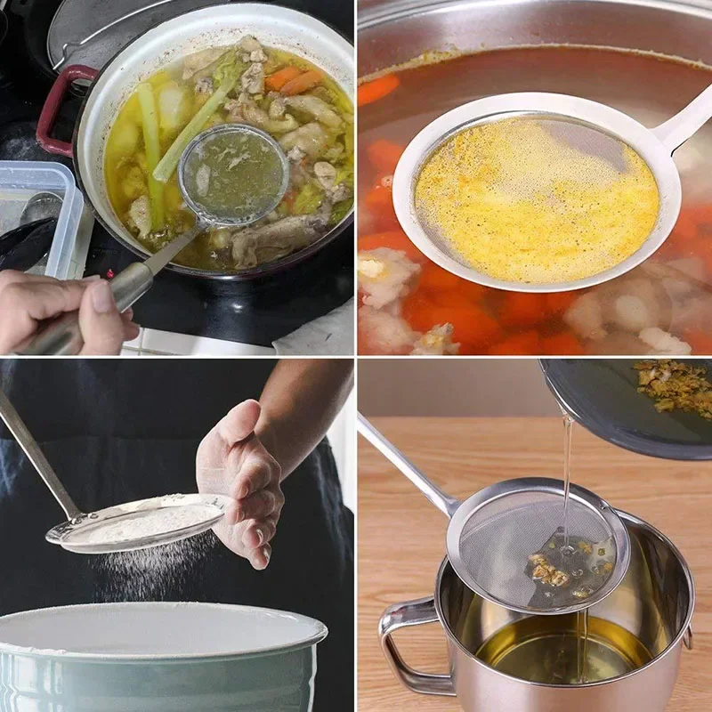 10/12cm Multi-functional Filter Spoon 304 Stainless Steel Oil Spill Spoon Filter Colander Kitchen Oil-Frying Flour Mesh Sieve view 2