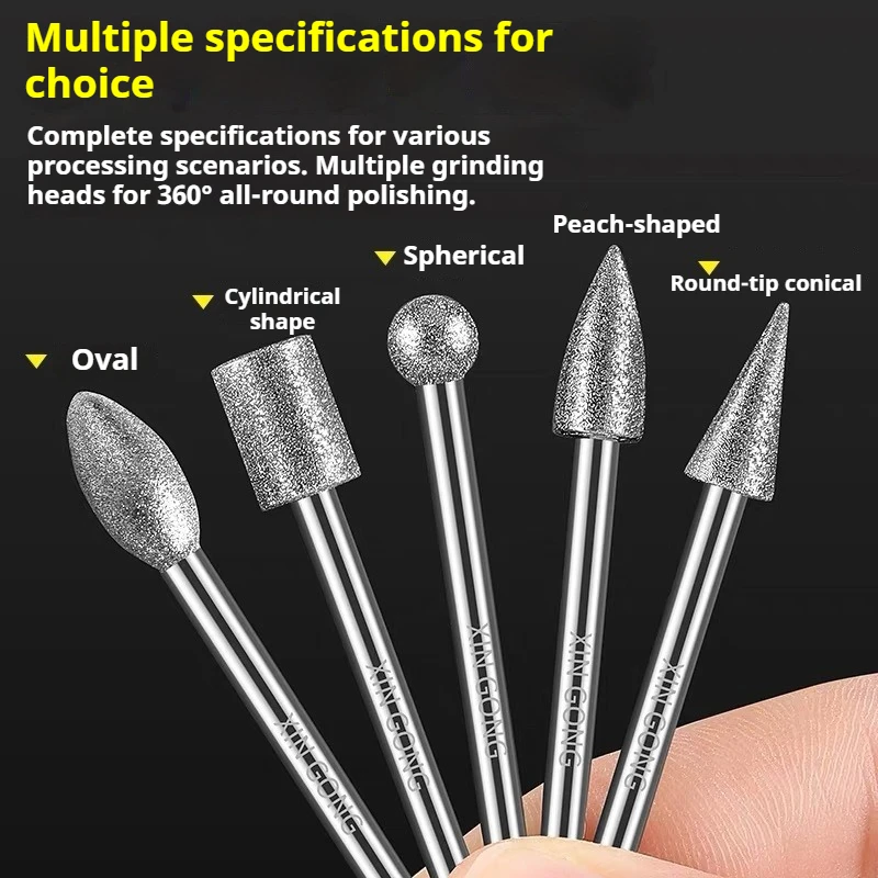 3mm Shank Small Premium Grade Diamond Grinding Head Length: 45mm For All Kinds of Metal/Jade/Emerald/Glass/Tile/Stone