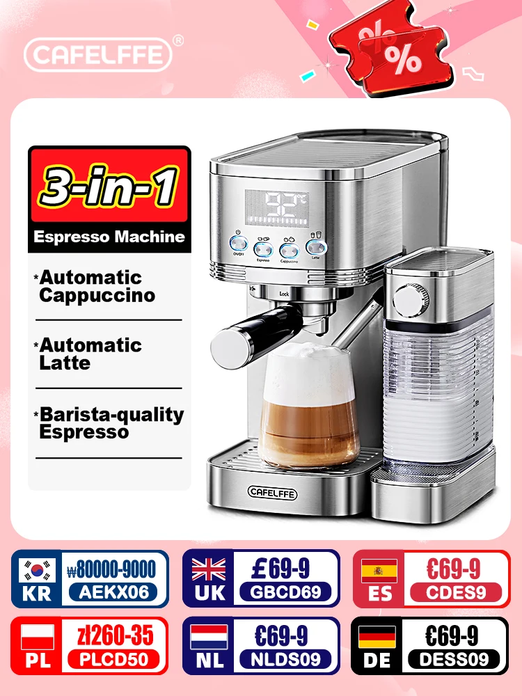 Cafelffe 3in1 Automatic Coffee machine cafeteria Cappuccino Latte Espresso maker Fully Automatic Milk Froth Stainless Steels