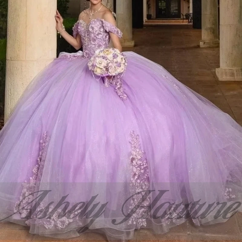A3125 luxe lavande Pirncess 15 fille Quinceanera robes épaules nues fleur robe de bal bal fête d'anniversaire mariage 16 personnalisé