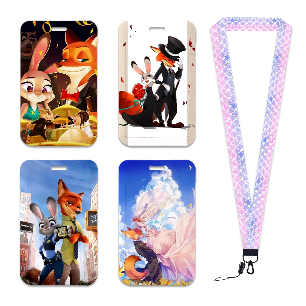 Work Card Holder Disney Zootopia Name Badge Holder with Keychains Student Id Card Lanyard Holder Accessories