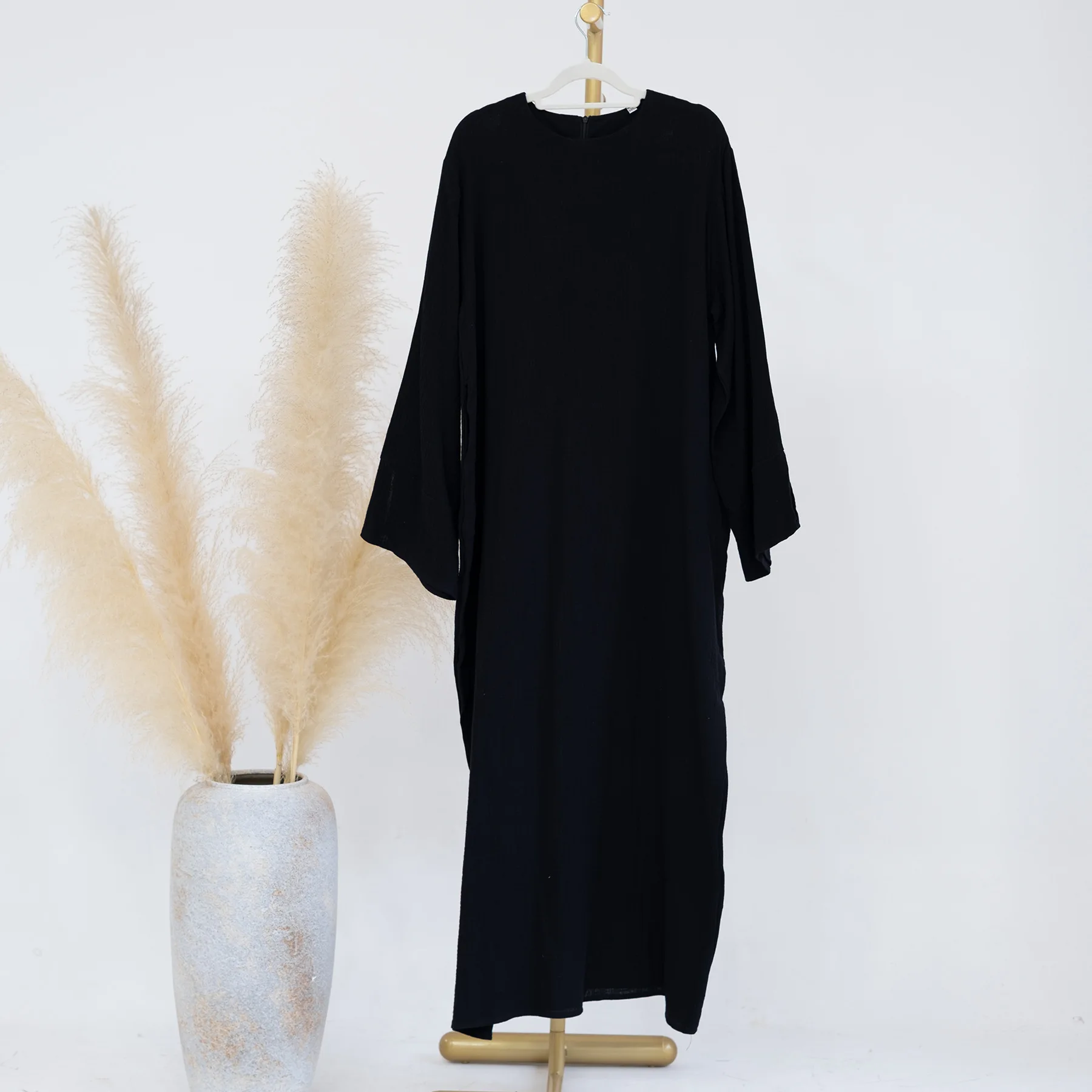 100% Cotton Spring Daily Moroccan Turkish Robe For Women Kuwaiti Modest Solid Casual Muslim Abaya With Pockets