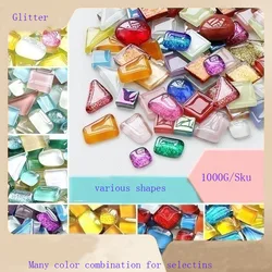 1000G Various DIY Mosaic Crystal Glass tiles Colorful Glitter stone Handcraft for creative artist princess mirror birthday gift