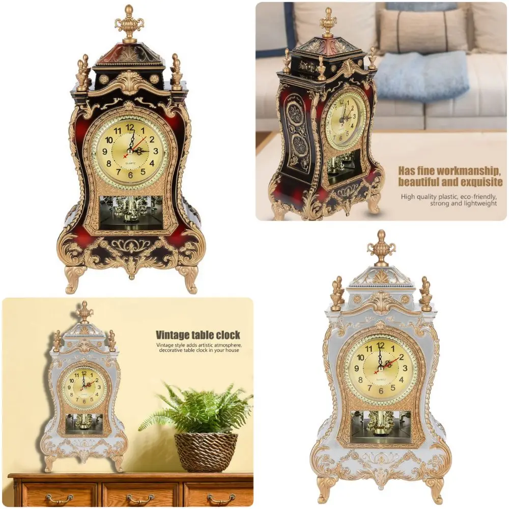 White Brown Vintage Desk Clock European Style Silent Scanning for Seconds Antique Table Clock Swing Pendulum