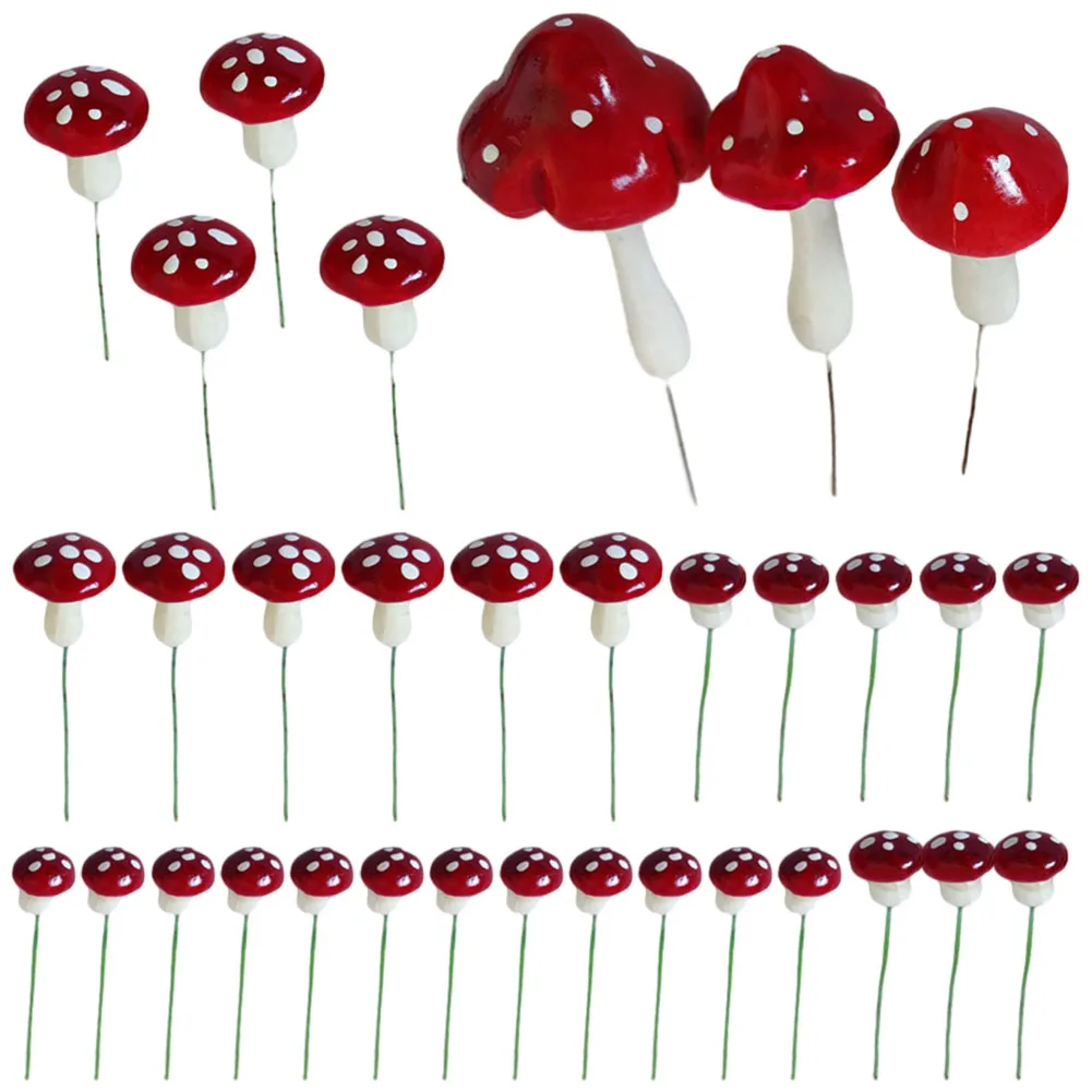 33Pcs Small Simulation Foam Mini Resin Mushroom Fairy Garden Toadstool Ornament Potted Plants Ornament Resin Crafts Decorations