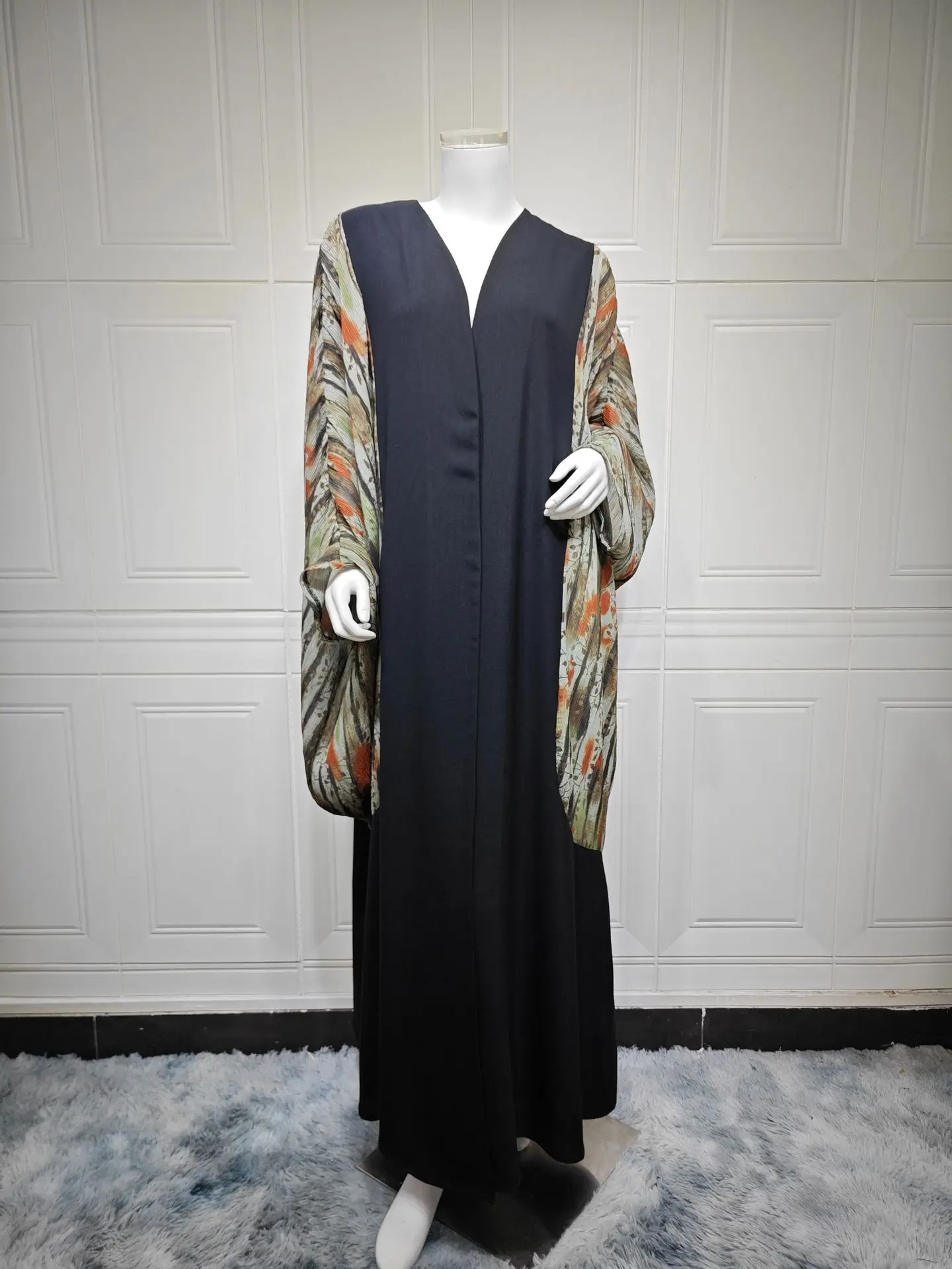Uni nouveau musulman imprimé fleuri Dolman manches caftans Hijab inclus dubaï élégant décontracté ouvert Abayas Hijab vêtements femmes 2025