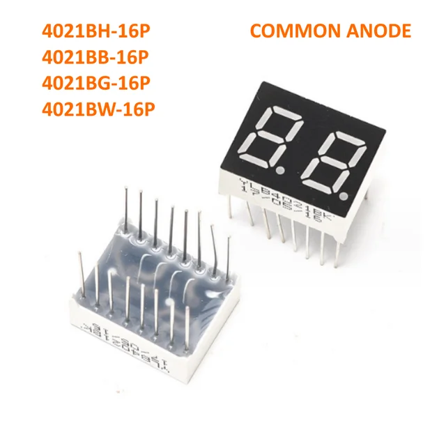 10 SZTUK 4021BH 4021BB 4021BG 4021BW 0,4 Cala Wspólna Anoda Dwucyfrowy Siedmiosegmentowy Wyświetlacz LED 16-Pinowy Czerwony Niebieski Zielony Biały