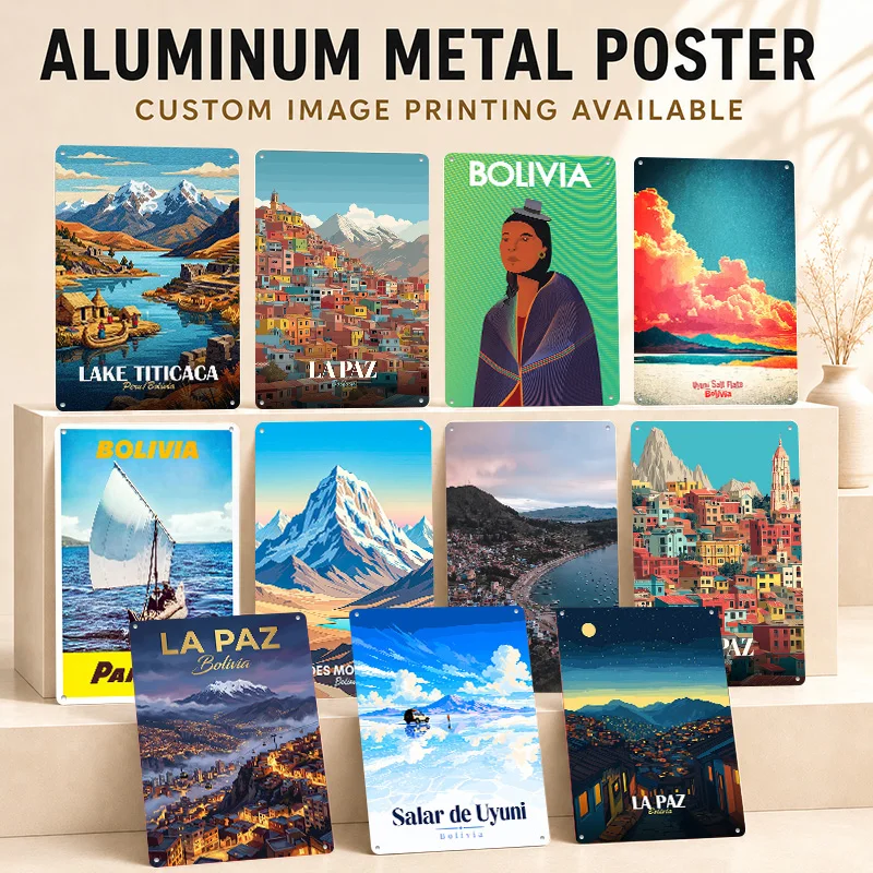 Bolivia Aluminum Posters Customized Metal Tin Sign Premium Minimalist Travel Map Wall Art For Living Room Library And Admirers