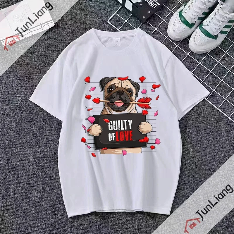 Funny Valentine's day Pug dog with cupid's arrow in his mouth of love women funny graphic manga top female funny clothes