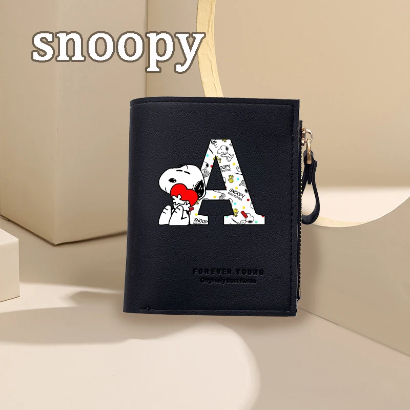 Snoopy Zipper Wallets Letter A-Z Printing Simple Short Card Holder Cute Woman Man Photo Holder Coin Pocket Purses Birthday Gifts