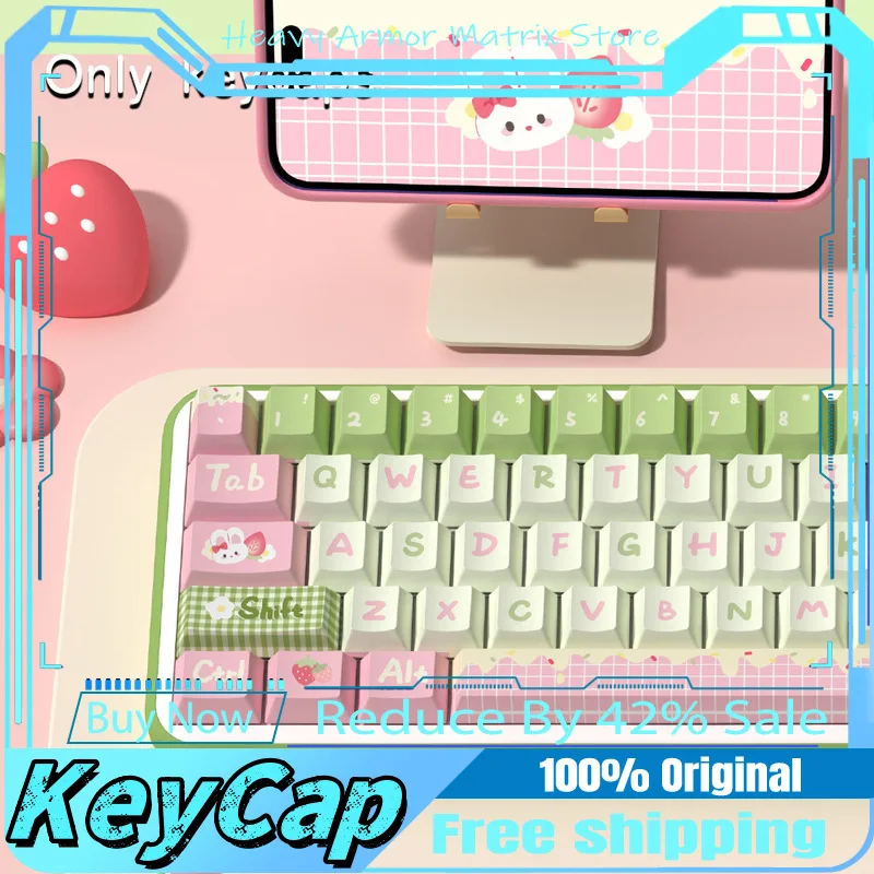 

Strawberry Rabbit Cartoon Theme Keycaps 138/158 Key Cherry/Mda Profile Mechanical Keyboard Anime Games Cute Office Gift Keycaps