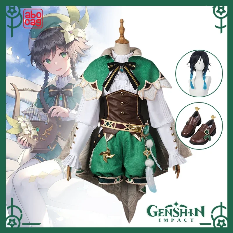 Genshin Impact Cosplay Costume Barbatos Twenty Cosplay Costume Anime Cute Cosplay Cosplay Wig Style Green Cloak Woman'S Leather