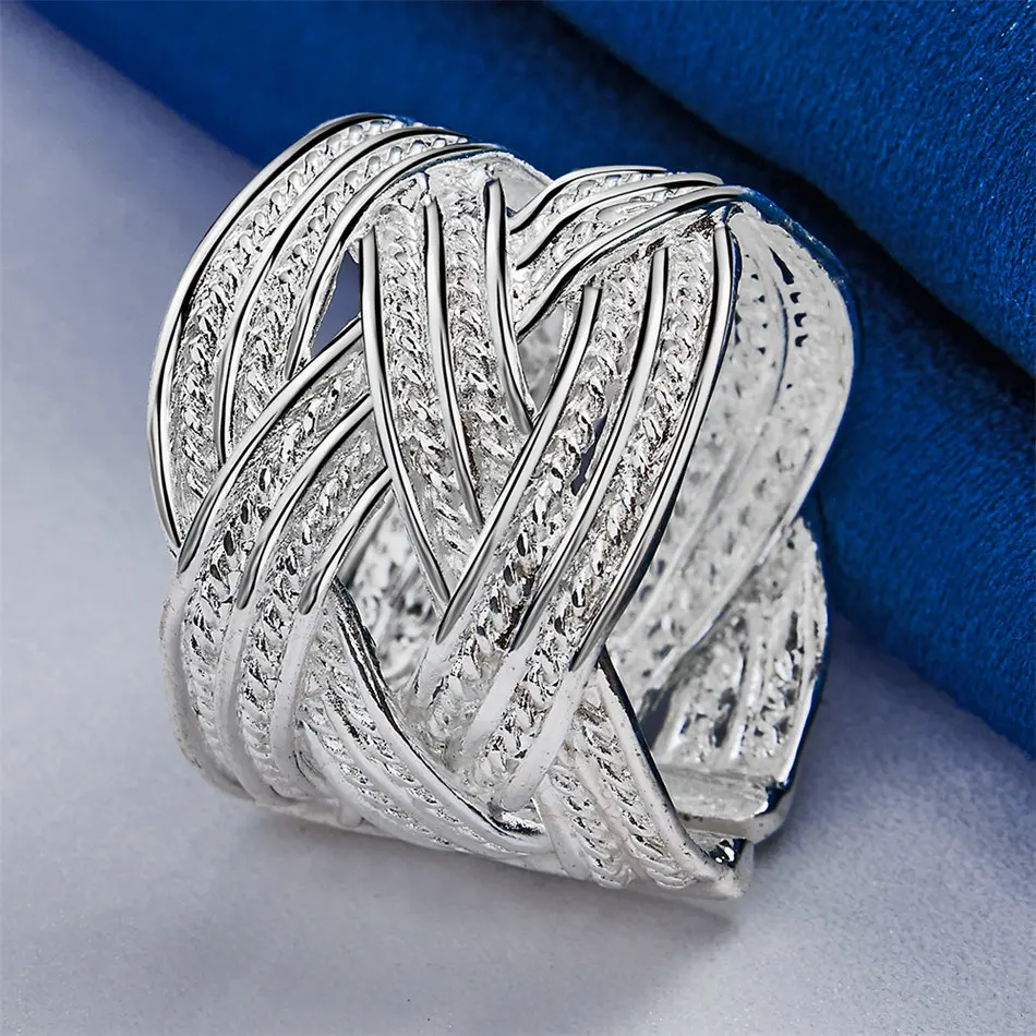 قطعة واحدة من خاتم من الفضة الإسترليني عيار 925 المنسوج مع فتحة لإكسسوارات مجوهرات الزفاف النسائية #4