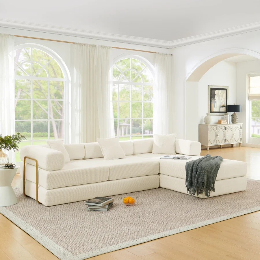 108'' Modular Sectional Sofa with L-Shape Chaise, Boneless Cloud Couch with Deep Seat, Sponge Compression Sofas No Assembly Req
