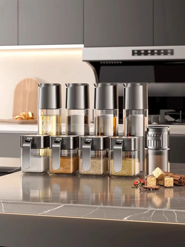 

New Kitchen Oil Bottle Sed Salt Jar Seasoning Pasteurized Combination Set Glass Wall Hanging Storage Ra Luxury Sle Square