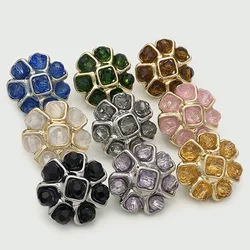 8Pcs/lot 18-23mm High end metal colored flower shaped diamond inlaid buttons coarse tweed suit coat decorative buttons N216