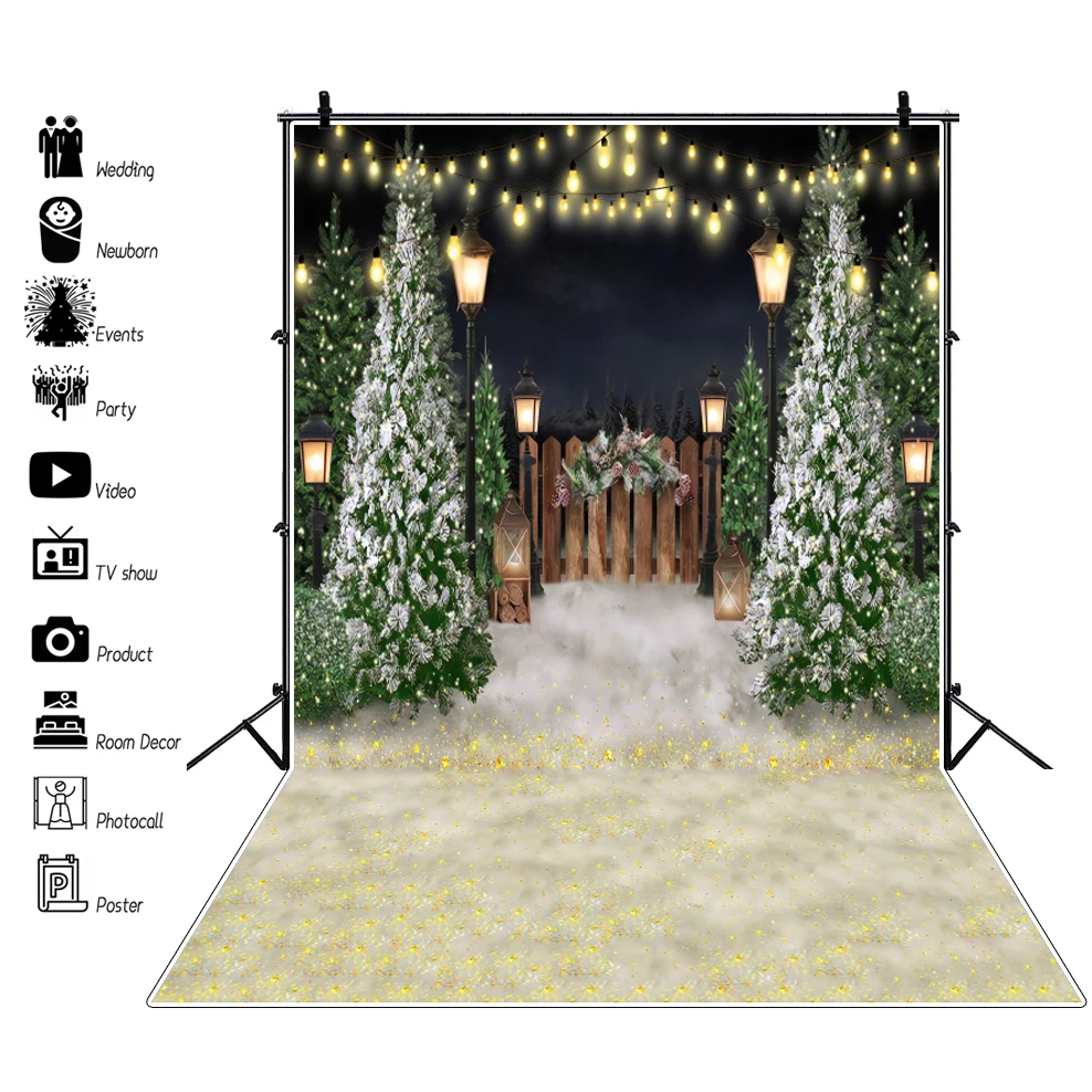 Winter Snow Forest Christmas Backdrop for Photography Xmas Tree Snowflake Natural Scene Baby Family Portrait Photo Background