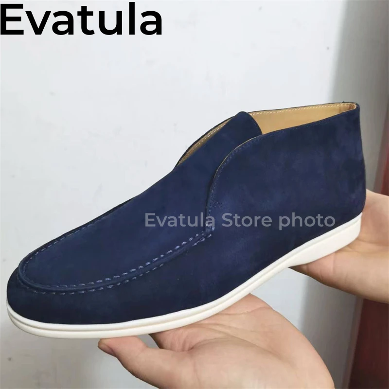 Hot Sale High Top Suede Flat Loafers Shoes Women Quality Round Toe Slip On Lazy Shoes Men Spring Casual Walking Couple Shoes