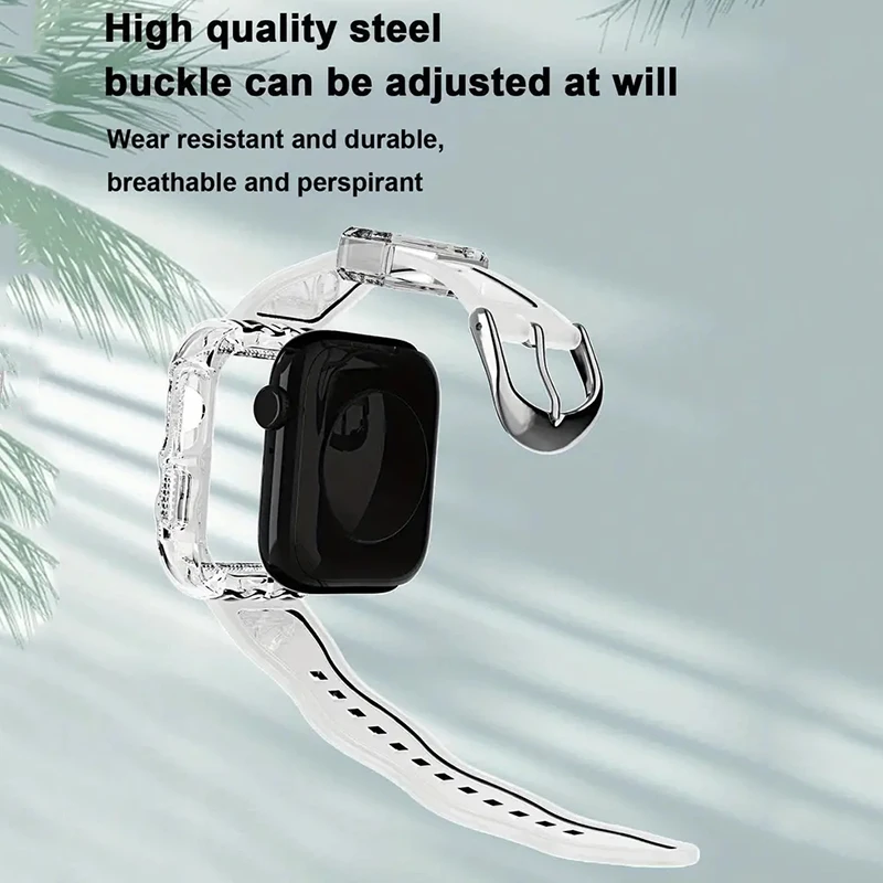 New Clear Strap&Case For Apple Watch Band Ultra 44mm 45mm 40mm 41mm 49mm, TPU Sports Transparent Bracelet For iWatch Series 1-9