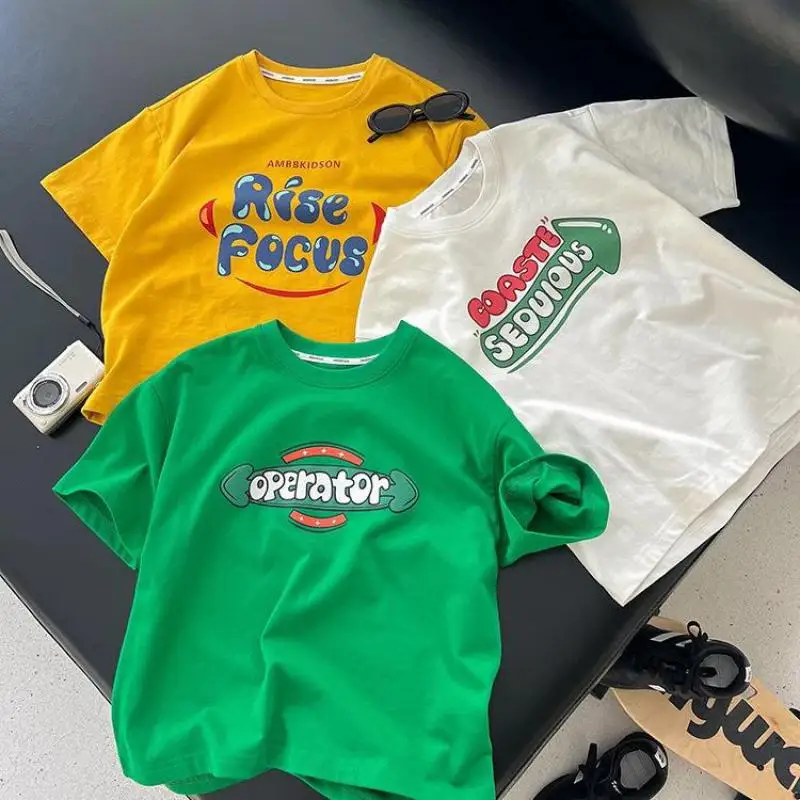 

2026 Summer New Children Short Sleeve T Shirts Boys Girls Cute Letter Print Tops Baby Casual Tee Kids Cotton T Shirt Clothes