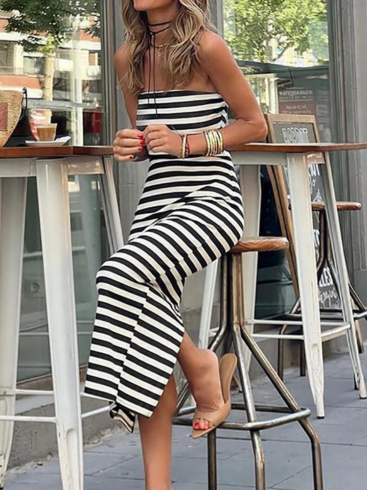 Split Maxi Dress Summer Women 2023 Loungewear Fashion Party Dress senza maniche Sexy Striped Ladies Dress Streetwear Dropshipping