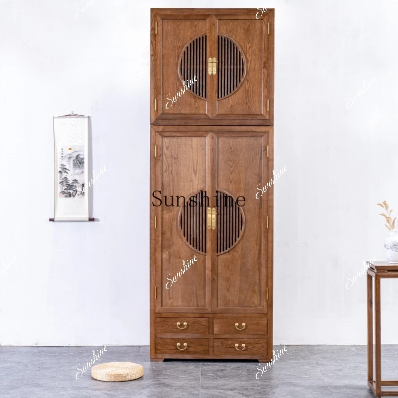 New Chinese-style solid wood home bedroom large-capacity wardrobe ash wood homestay installation-free whole house customization